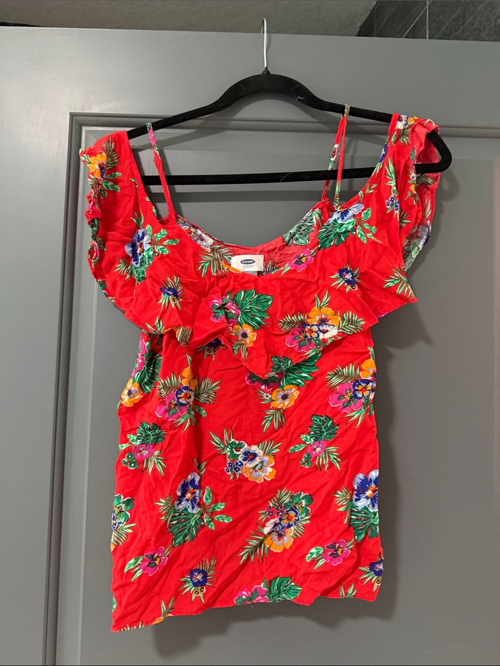 Old Navy Red Tropical Floral Ruffle Tank